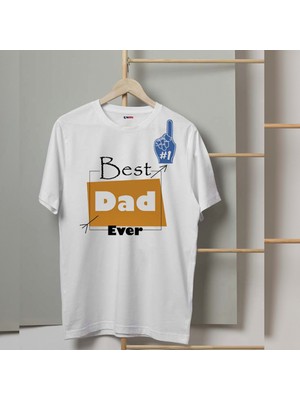 Mor Mürekkep Best Dad #1 Baskılı Babalar Günü Erkek Tshirt