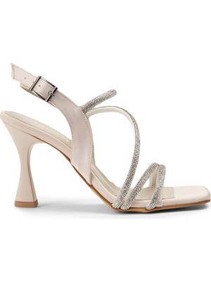 Deery Bej Topuklu Taşlı Kadın Abiye Ayakkabı - K0544ZBEJM01