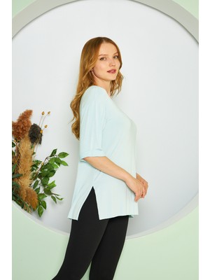 BRAKO TEKSTİL Kadın Bisiklet Yırtmaçlı  Basic Tişört