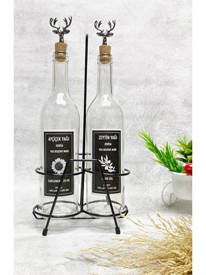 Jenisa Geyik Mantar Tıpalı Şeffaf Cam Şişe ve Siyah Stant Siyah Etiket 750 ml
