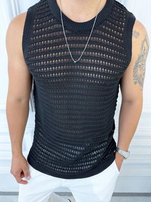 Elku Moda T-Shirt Nefes Alabilen Terletmez Bisiklet Yaka Triko Örme Tişört Oversize Tshirt Sıfır Kol Tişört