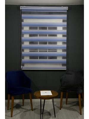 YS Perde Tasarım Modern Dekoratif Degrade Pliseli Zebra Stor Perde Alüminyum Kasalı - Lacivert-Mavi