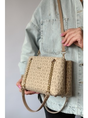 Just Polo Orta Boy Zincirli 4 Bölmeli Kadın Omuz Çantası 2181 Kum