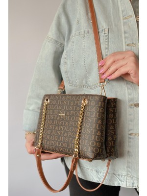 Just Polo Orta Boy Zincirli 4 Bölmeli Kadın Omuz Çantası 2181 Kahve Taba