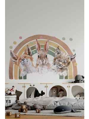 Kt Grup Boho Gökkuşağı Tilki, Tavşan ve Vaşak Pastel Çocuk Odası Duvar Sticker