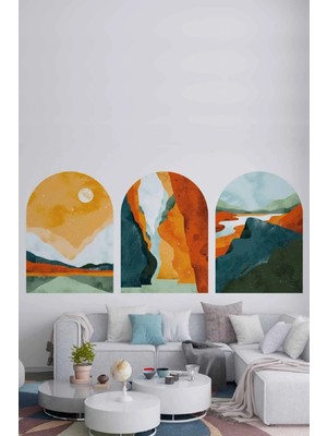 Kt Grup Boho Soyut Manzaralar 3'lü Pastel Duvar Sticker Seti