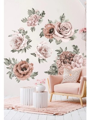 Kt Grup Vintage Şakayıklar ve Yapraklar Modern Boho Duvar Sticker Seti