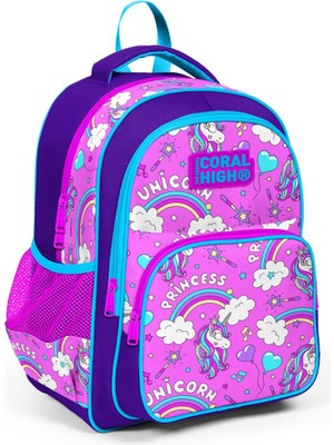 Coral High Kids Mor Açık Pembe Unicorn Desenli 3'lü Okul Çanta Seti SET0123404