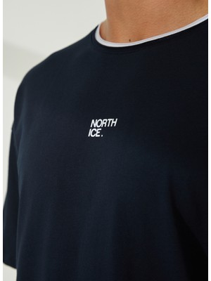 North Ice Bisiklet Yaka Düz Lacivert Erkek T-Shirt NI230011