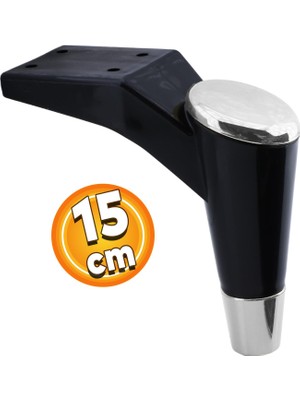 Badem10 Maya Lüks Mobilya Kanepe Sehpa Tv Ünitesi Koltuk Ayağı 15 Cm Siyah Krom Baza Ayakları