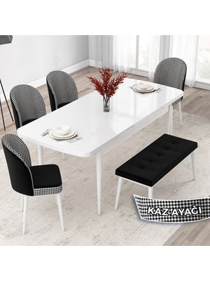 Canisa Concept Jul Serisi 80 x 132 Açılabilir Beyaz Mutfak Masa Takımı 4 Sandalye Ve 1 Bench