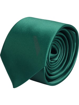 Esgue Hand Made Slim 6 cm Micro Saten Yeşil Kravat Mendil