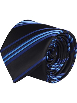 Esgue Hand Made 7.5 cm Mavi - Siyah Çizgili Kravat