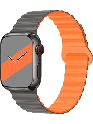 E2M Apple Watch 42-44-45-49MM Krd-06 Deri Bükme Çift Renkli Gri Kordon