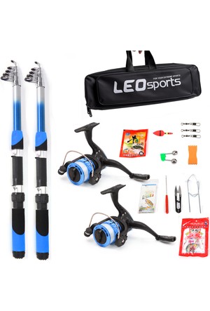 Leo Fishing Children's Complete Fishing Kit 1.5m Telescopic Casting Rod and Reel Combo with Hooks Lures Barrel Swivels Storage Bag, Size: 10, Blue