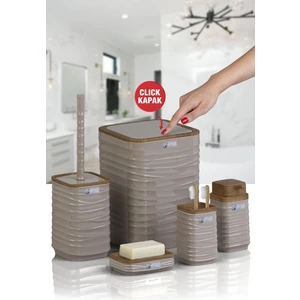 Okyanus Home Luna Vizon Ahşap Desenli Kare 5'li Banyo Seti