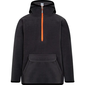 Çocuk Polar Yarım Fermuarlı Kapşonlu Kanguru Cep Sweatshirt Füme Unisex