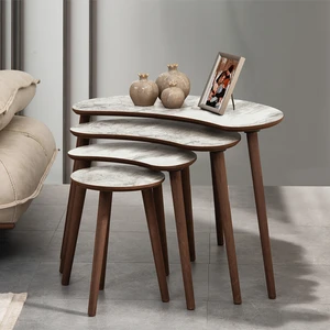 Moon 4lü Mdf Ahşap Zigon Sehpa - Beyaz Mermer Desenli