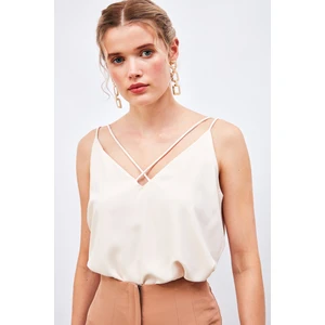 Çapraz Ip Askılı Bluz - Bej