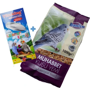 Muhabbet Menu 1 kg Kuş Yemi + Vitaking Extra Kalsiyum Deposu Kalamar Kemiği