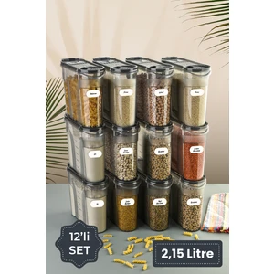 Etiketli 12lı Erzak Kabı Set 2150 Ml Antrasit