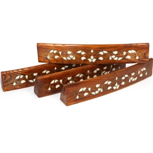 Pusula Oyun Sedefli Oval Okey Takımı El Yapımı Masif Ahşap 4 Adet Istaka ve Taşıma Çantası