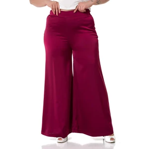 Disentis Modest Büyük Beden Geniş Paça Beli Arkadan Lastikli Saten Bordo Pantolon