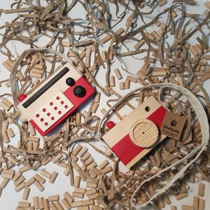 Ahşap Elyapımı Waldord Hediyelik Baby Radyo + Fotoğraf Makinesi Oyuncak Set, Dekoratif Oyuncak, Eğitici Oyuncak, Çocuk Oyuncak