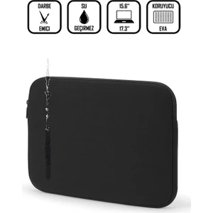 Siyah Su Geçirmez Kumaş ve Fermuar Detaylı Unisex 17-17,3 Inç Uyumlu Kılıf Notebook Laptop Çantası