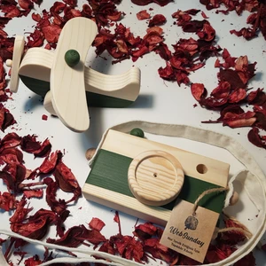 Ahşap Elyapımı Baby Uçak ve Oyuncak Fotoğraf Makinesi Set, Dekoratif, Eğitici Oyuncak, Çocuk Oyuncak