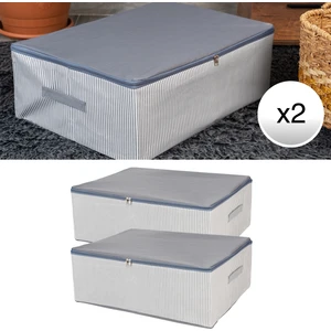 2 Adet Büyük Boy Çizgi Desen Baskılı Antrasit Baza Altı Düzenleyici Hurç Seti 60x40x20 cm