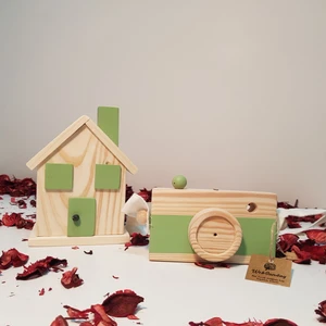 Ahşap Hediyelik Kumbara + Oyuncak Fotoğraf Makinesi Set, Dekoratif ,eğitici Oyuncak, Çocuk Oyuncak