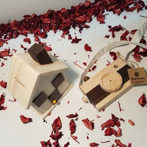 Ahşap Hediyelik Kumbara + Oyuncak Fotoğraf Makinesi Set, Dekoratif ,eğitici Oyuncak, Çocuk Oyuncak