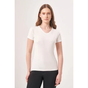 Basic V Yaka Kısa Kollu Ekru Tshirt