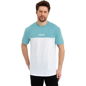 Erkek Bisiklet Yaka Blok Renkli Regular Fit Baskılı Tişört