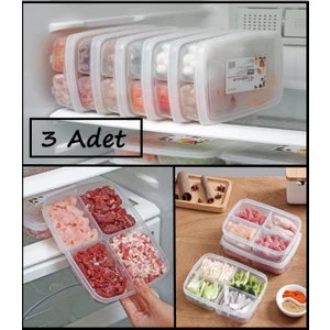 4 Bölmeli Öğünlük Et Sebze Saklama Kabı 3 Adet