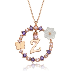 Mia Vento Manolya Çiçeği Düşler Işıltısı Z Harfi Rose Renk Gümüş Harfli Kolye