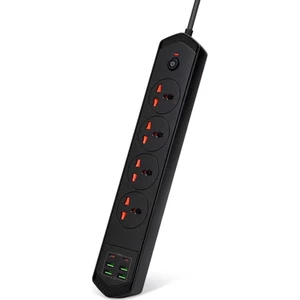 6 Usb'li 4'lü Çoklu Priz 2 M Kablolu Akım Korumalı Anahtarlı Uzatma Grup Priz 3000W 2 Typec Siyah