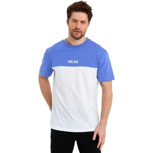 Erkek Bisiklet Yaka Blok Renkli Regular Fit Baskılı Tişört