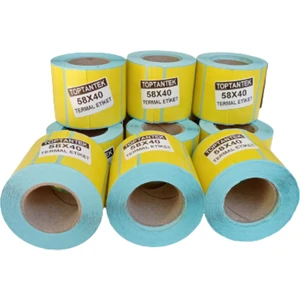 58X40 Termal Etiket Sarı Renk G.58 mm Y.40 mm Bir Rulo 500 Adet toplam 6 rulo (Tam Adet)