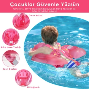 Çocuklar Için Yüzme Simidi Bebekler Için Uygun Bel Omuz Korumalı Güvenli Pembe L Beden