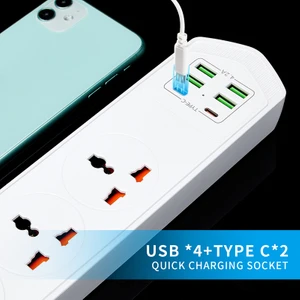 6 Usb'li 4'lü Çoklu Priz 2 M Kablolu Akım Korumalı Anahtarlı Uzatma Grup Priz 3000W 2 Typec Siyah