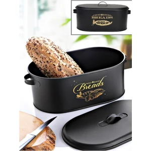 Siyah Metal Dekoratif Büyük Boy Kapaklı Desenli Ekmek Saklama Kutusu