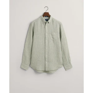 Erkek Yeşil Regular Fit Düğmeli Yaka Çizgili Keten Gömlek 3230081.362