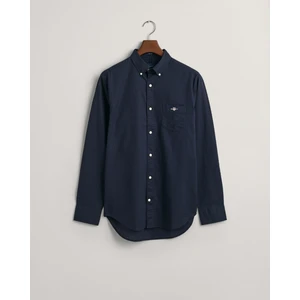 Erkek Lacivert Regular Fit Düğmeli Yaka Keten Gömlek 3230100.433