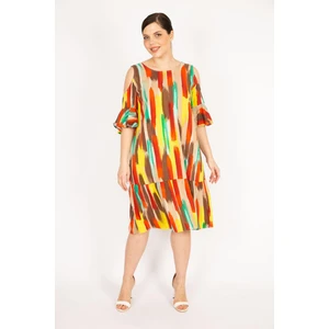 Kadın Fujya Büyük Beden Omuz Dekolteli Dokuma Viskon Kumaş Yan Cepli Elbise