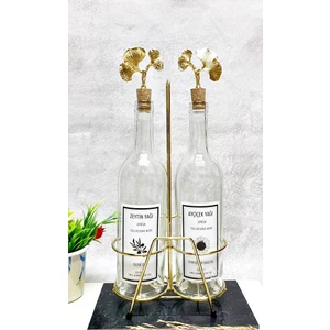 Şeffaf Yağlık Akıtmaz Gingko Model Mantar Tıpalı Altın Stant 750 ml