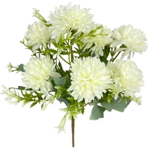 Yapay Çiçek Krizantem Kartopu Beyaz Cipsolu 7dallı Demet