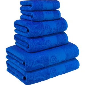 Textile Colors Deniz Kızı Desenli %100 Pamuk Banyo Havlu Seti 6 Adet, 2 Banyo Havlusu, 2 El Havlusu, ve 2 Yüz Havlusu, -Elegance- Mavi