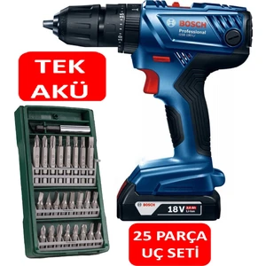 Tek Akülü Darbeli Matkap 18V Akülü Vidalama Şarjlı Matkap + 25 Parça Vidalama Ucu Seti